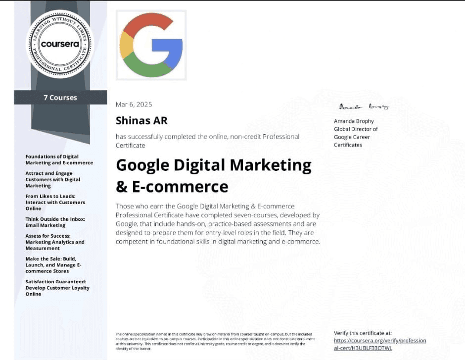 Google Digital Marketing & E-commerce certificate