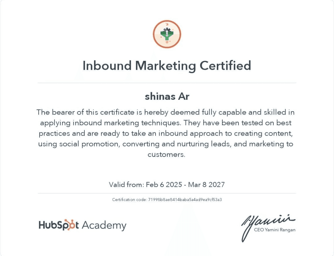 Inbound Marketing Certified certificate