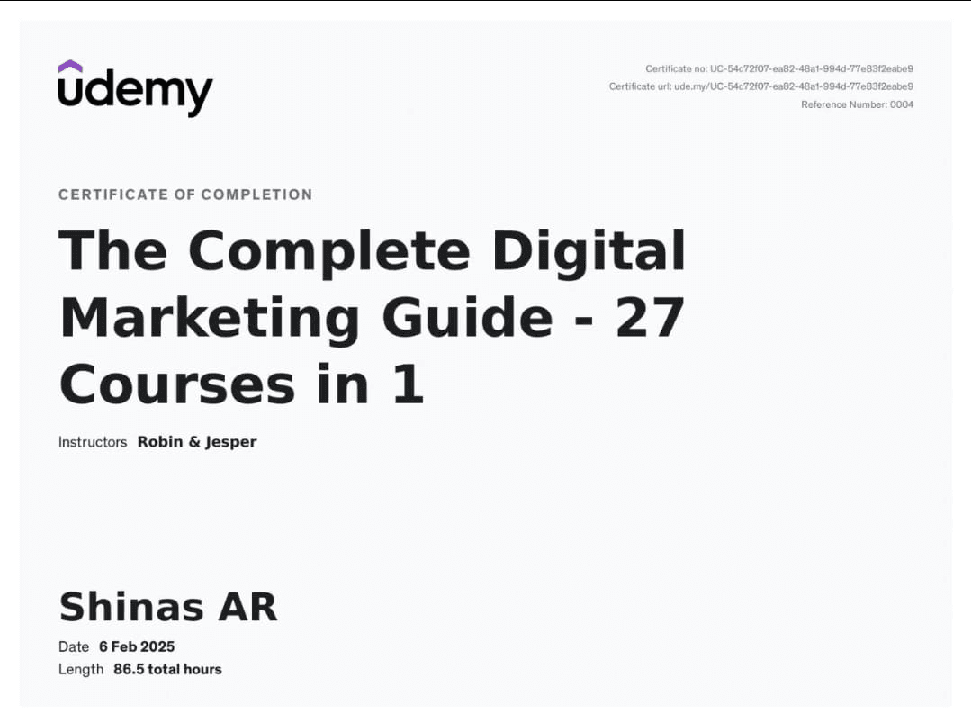 The Complete Digital Marketing Guide certificate